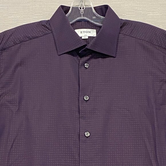 ETON Shirt Mens XL 17 43 Slim Fit Dark Purple Button Front Long Sleeve - Picture 5 of 15